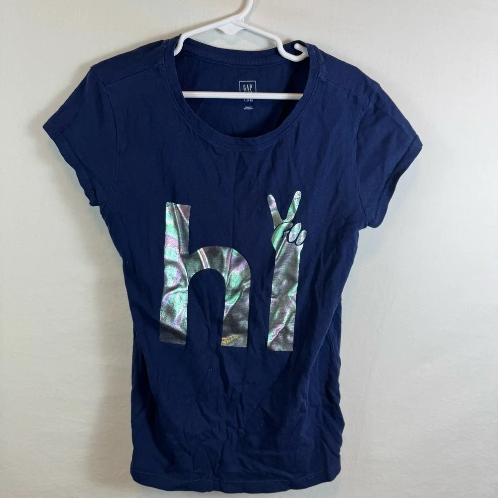 GAP Kids Blue “Hi” Tee Girls Size L